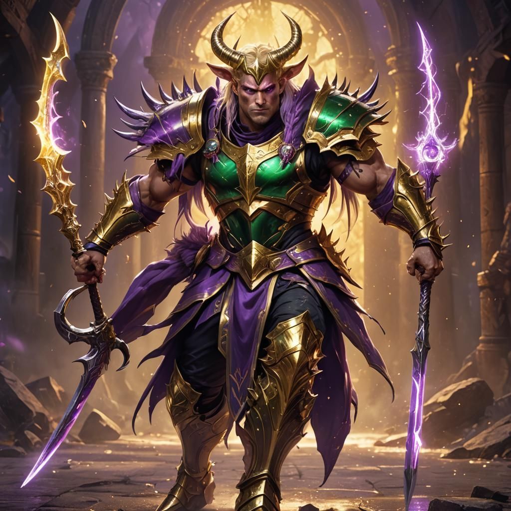 Emerald Eyed Warrior in Golden Armor: Dark Fantasy Art