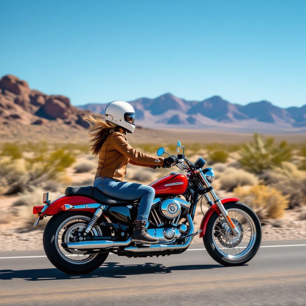 Woman Riding Motorcycle Through Arizona Desert