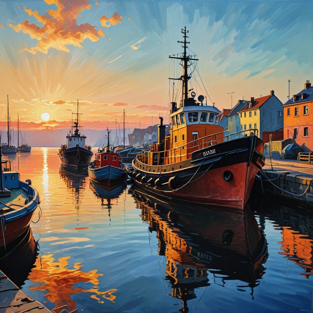 Tugboat at Sunrise in Kandinsky Style