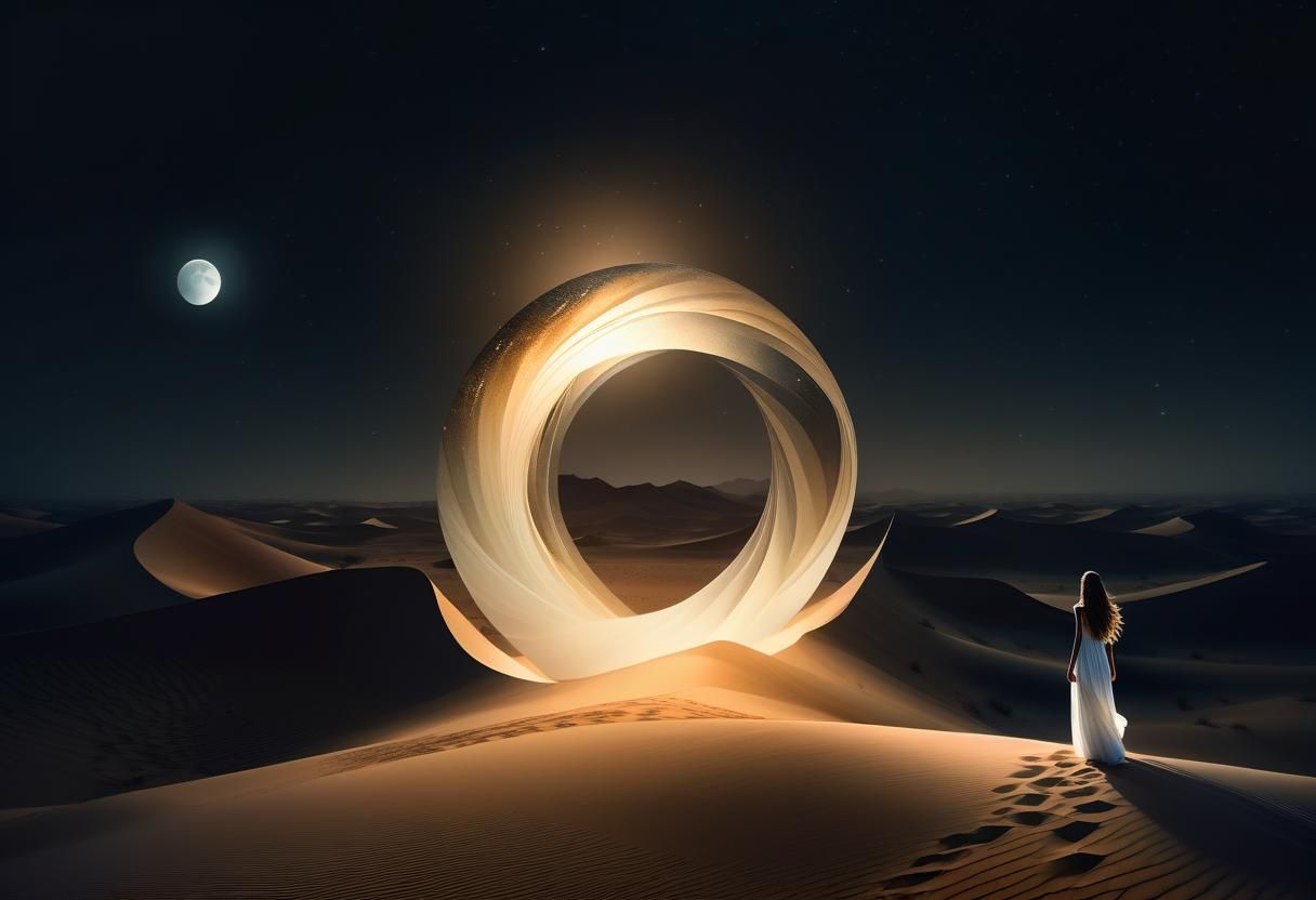 Ethereal Woman in Desert, Low-Poly Digital Art