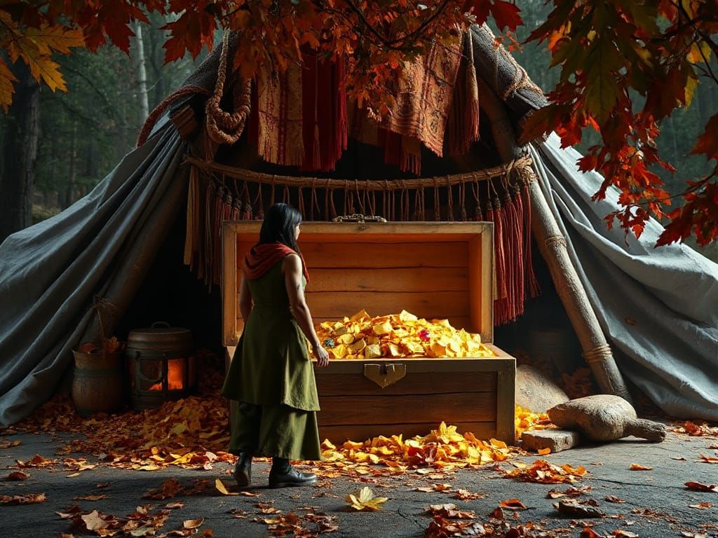 Autumnal Hogan with Open Treasure Chest