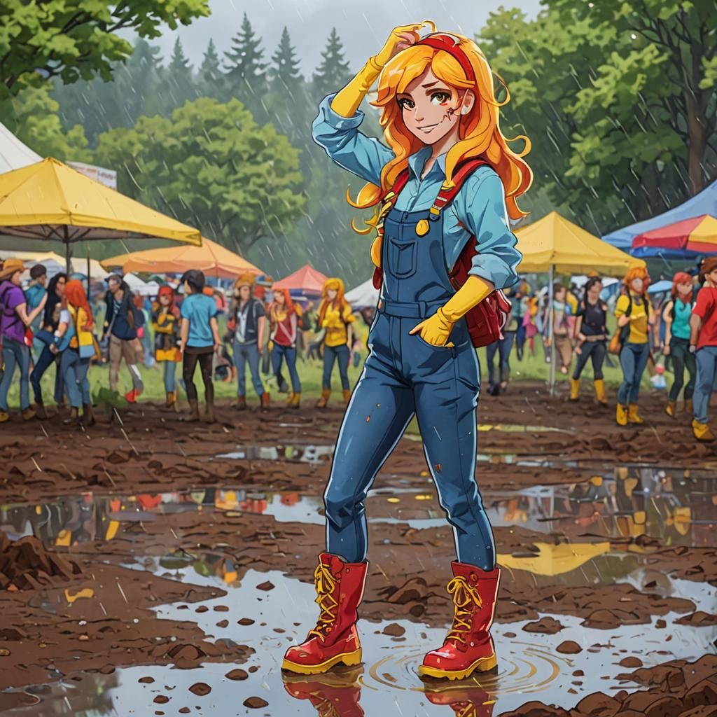 Sunset Shimmer at a Rainy Music Festival