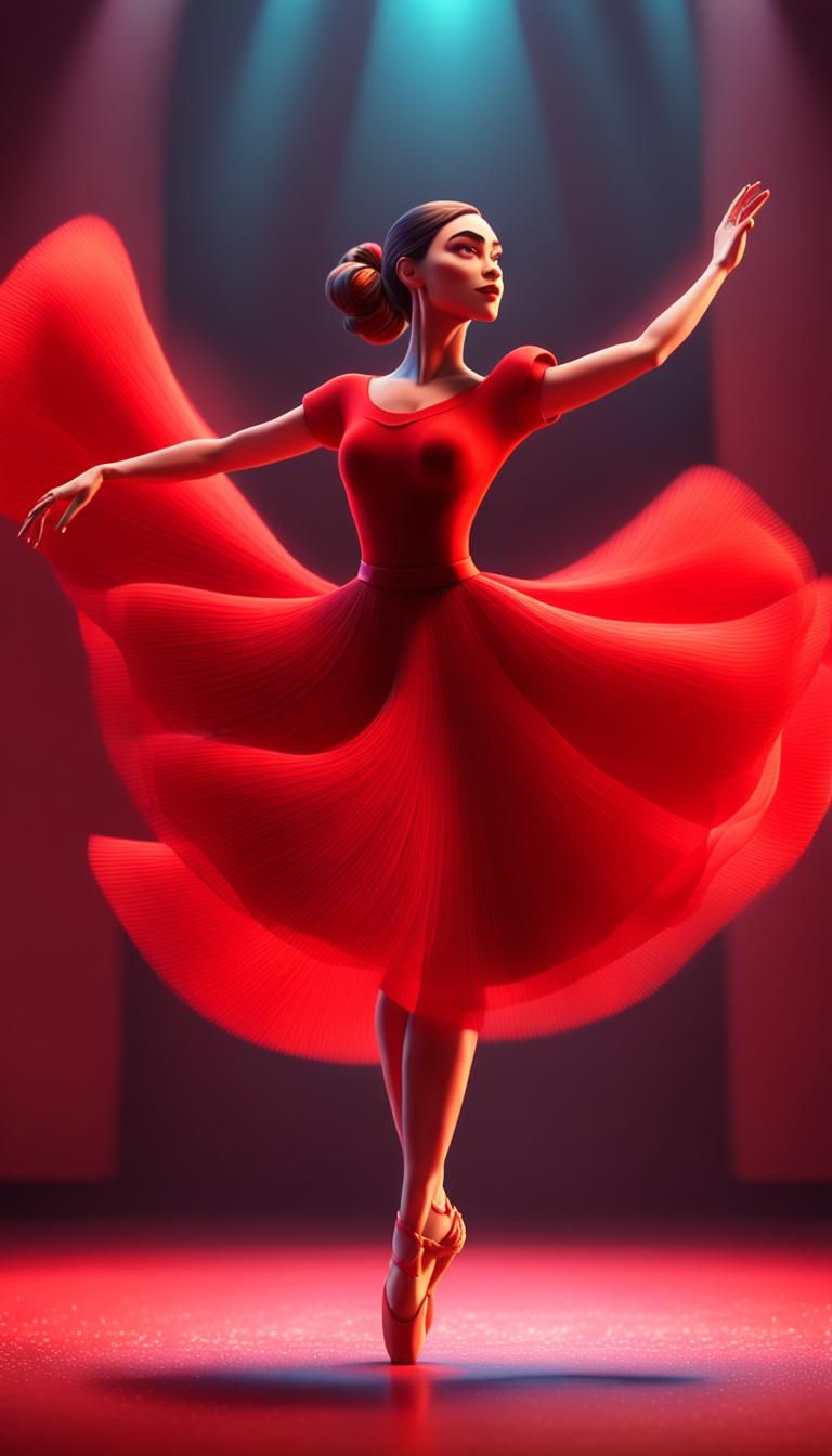 Dancer in Red Dress: Pixar-Style 3D Art