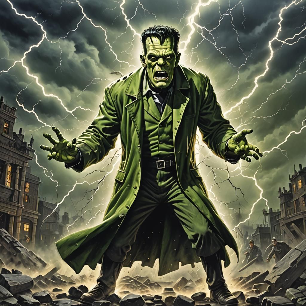 Frankenstein's Monster Creation in Lightning Storm