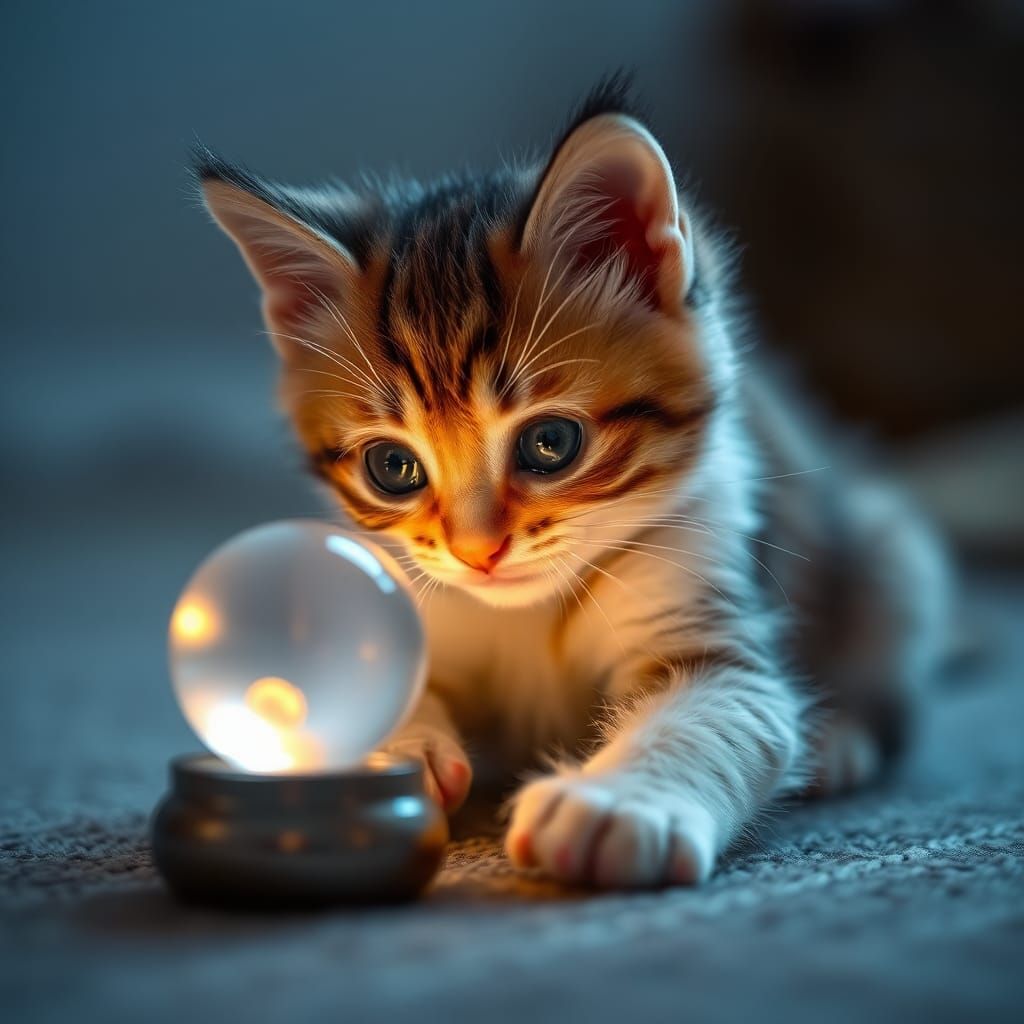 Cute Kitten Playing with a Glowing Marble