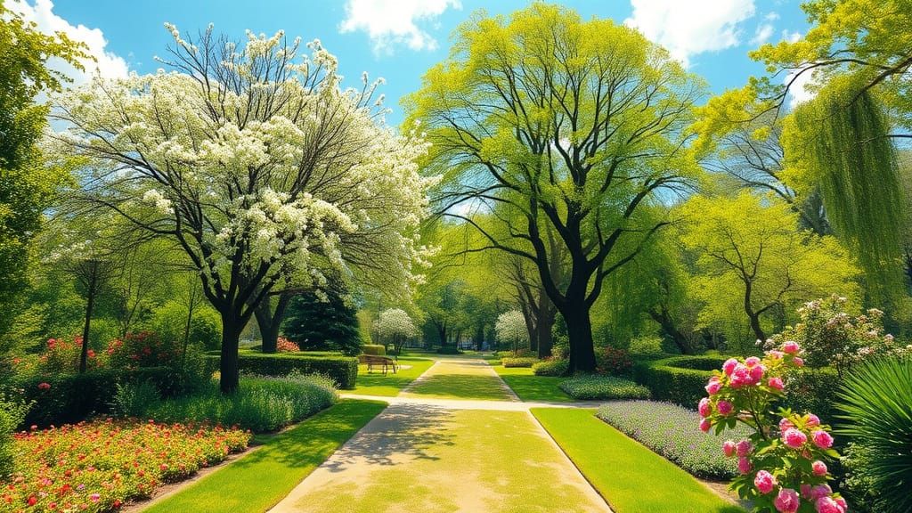 Idyllic Summer Park Scene in Whimsical Impressionist Style