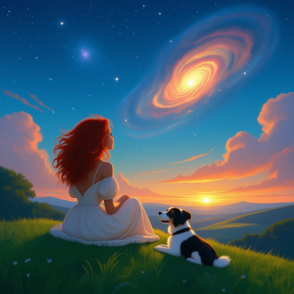 Contemplative Woman Gazing at Nebulae