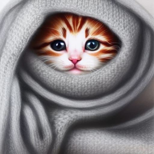 Adorable Kitten Wrapped in Cozy Knit Blanket