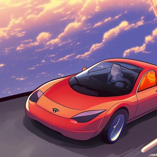 Tesla Roadster in Anime Art Style