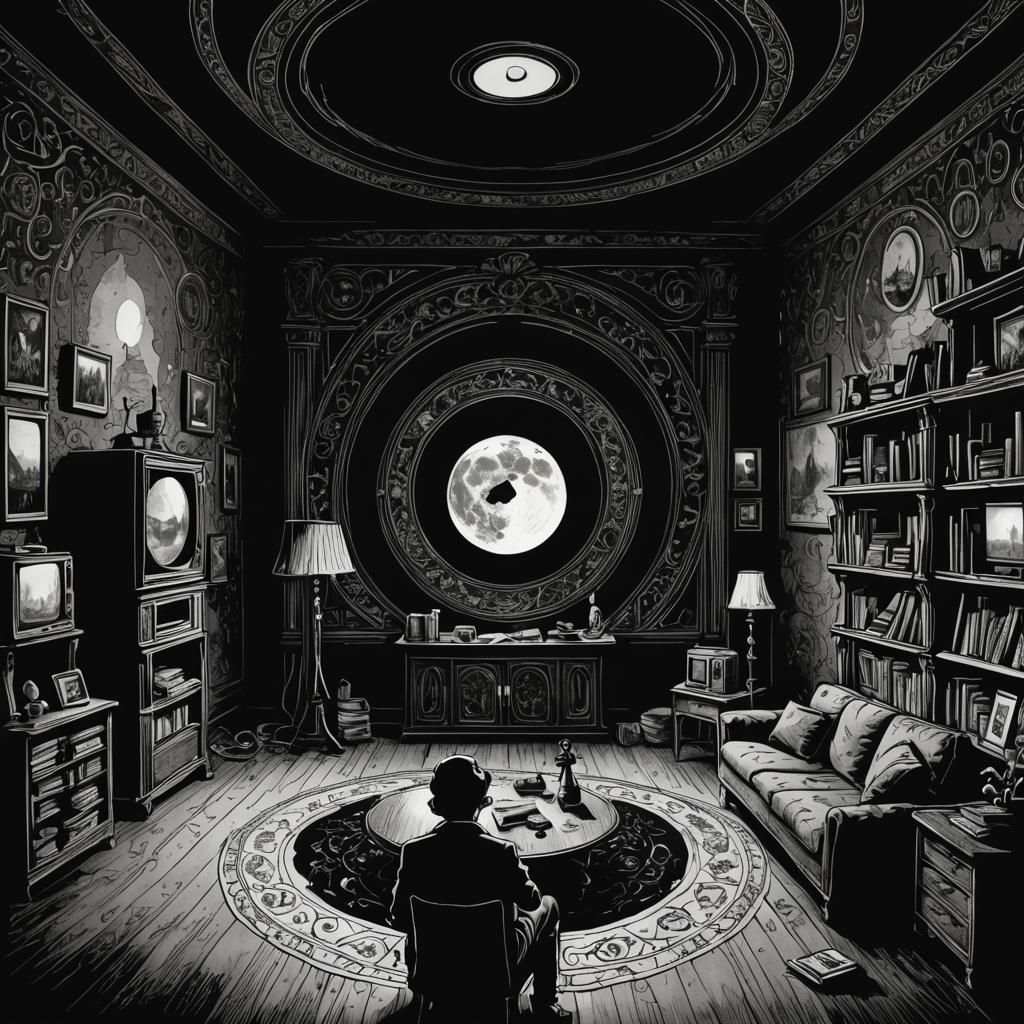 Enchanting Inkpen Illustration: Television in Dark Room