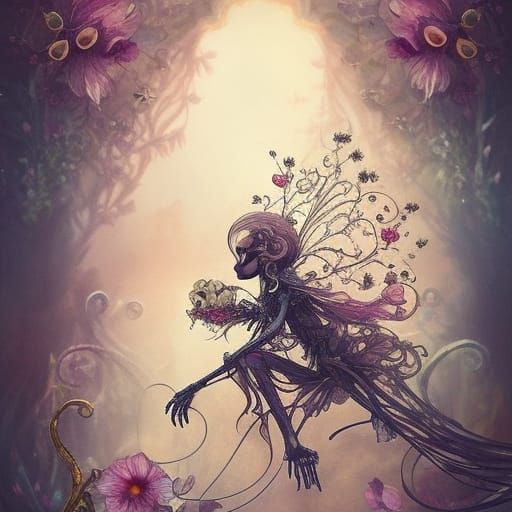 Supercute Skeleton on Flower in Pastel Colors