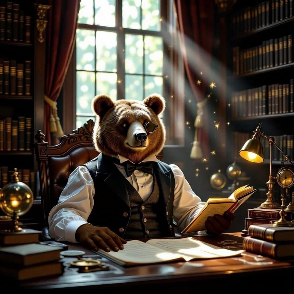 Victorian Bear Gentleman in Dusty Study