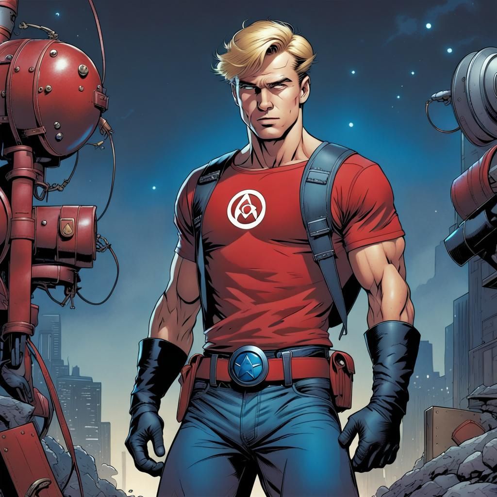 Superhero Commander Atom in Comic Book Style