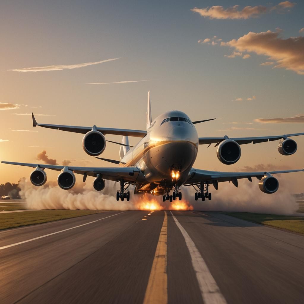 Boeing 747 Smooth Landing in Golden Light