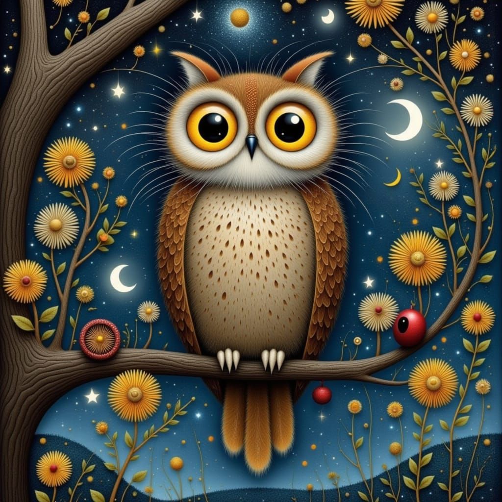 Owl in Tree of Life with Kintsugi Details