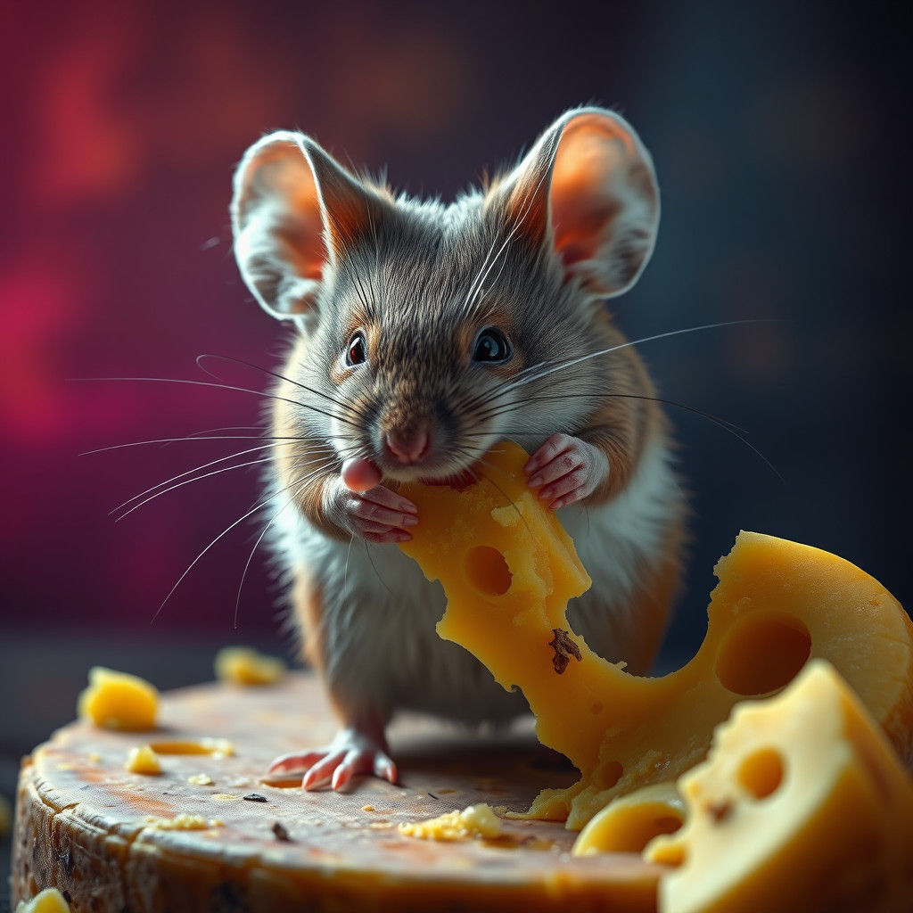 Mouse Eating Cheese: Fantasy Concept Art in 8k