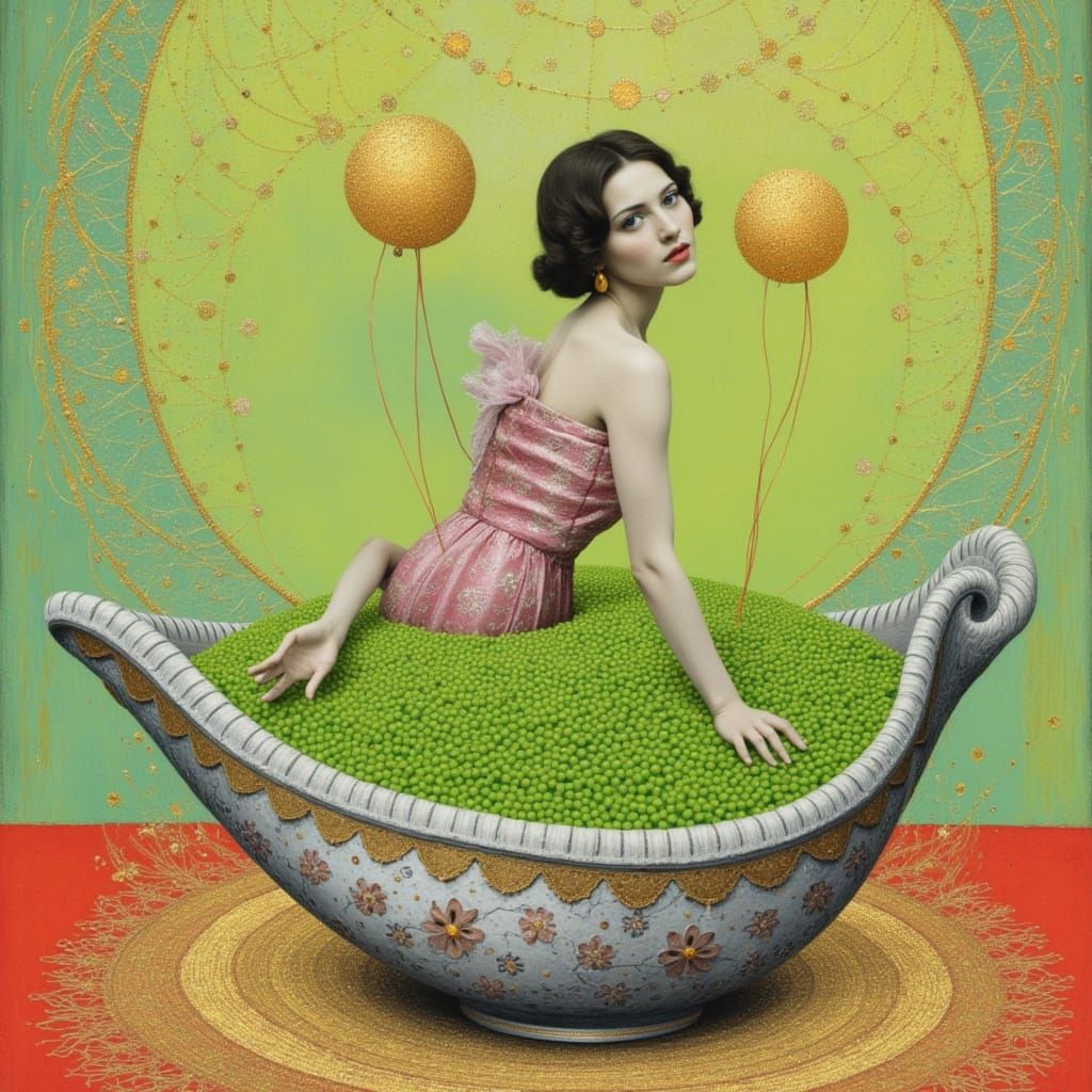 Surreal Collage of Woman in Pudding Bowl