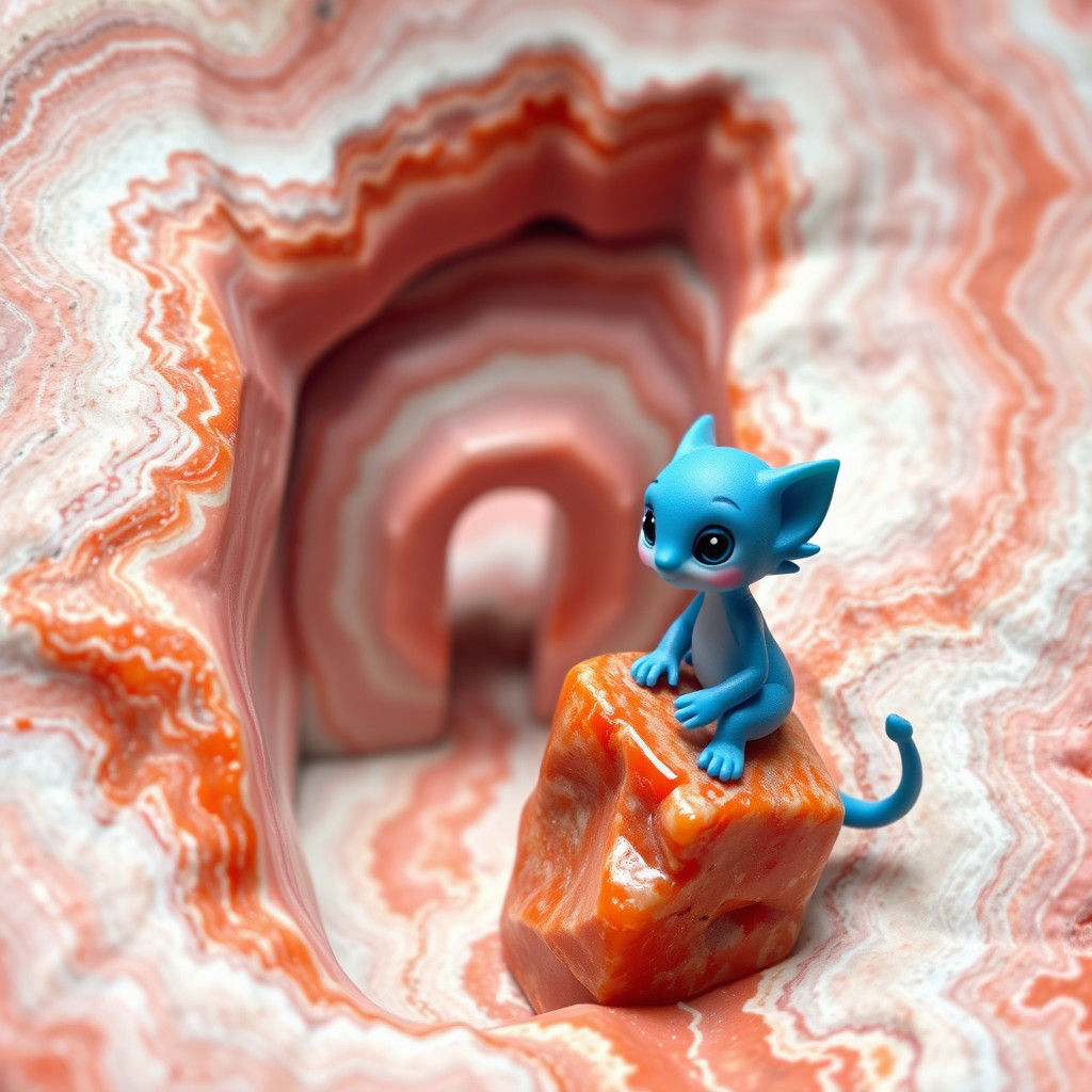 Red Jasper Labyrinth with Blue Creature