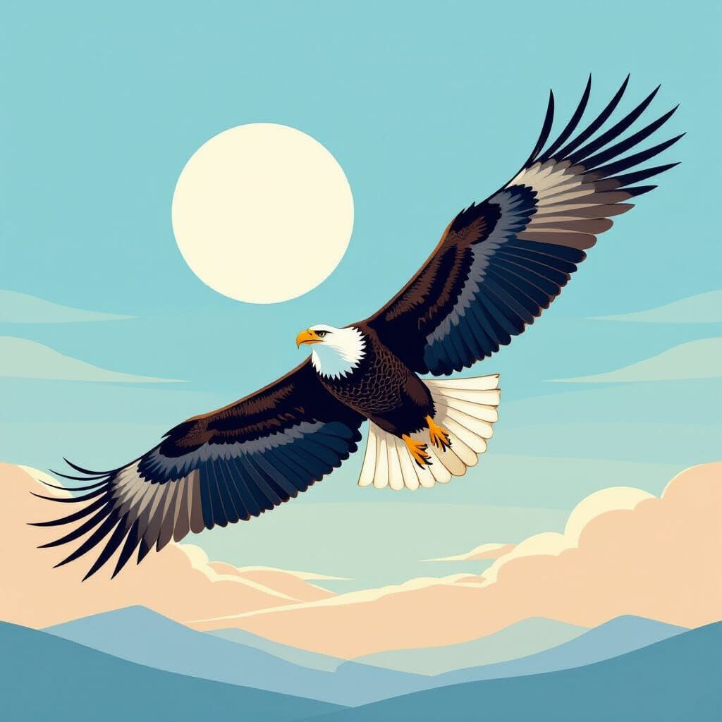 Majestic Eagle Soaring in Minimalist Dawn Sky