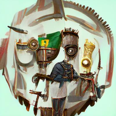 Steampunk Knight with Lance and African Mask