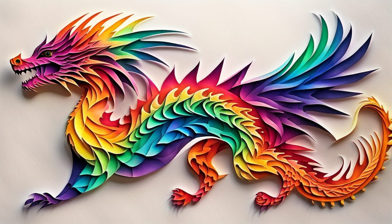Rainbow Fractal Dragon Kirigami Art