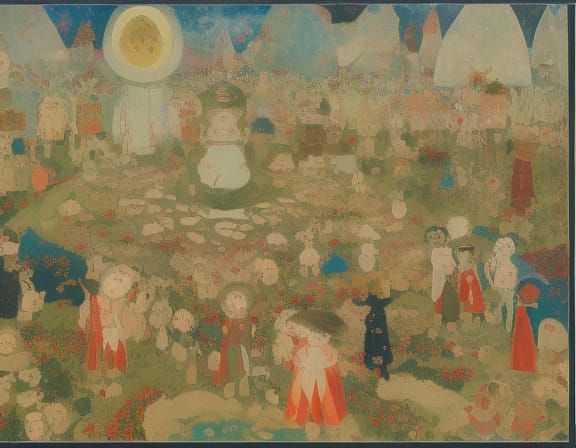 Fantastical Scene of Childlike Innocence and Darkness