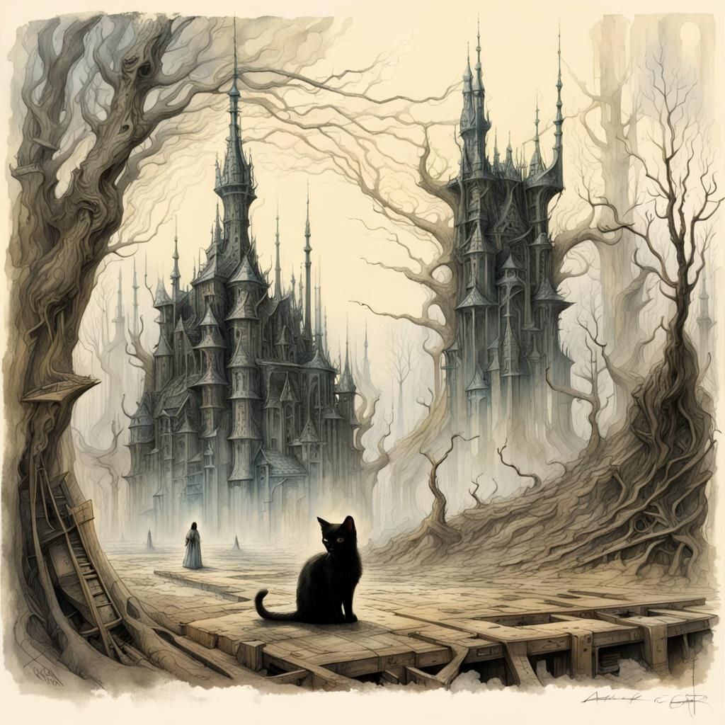 Sinister Black Kitten in Gothic Horror Fantasy Style