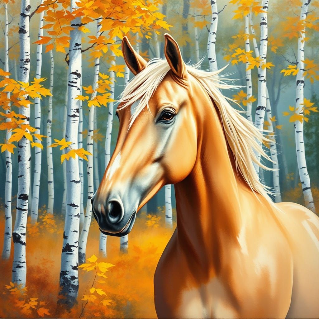 Majestic Palomino in a Vibrant Autumn Forest Impression