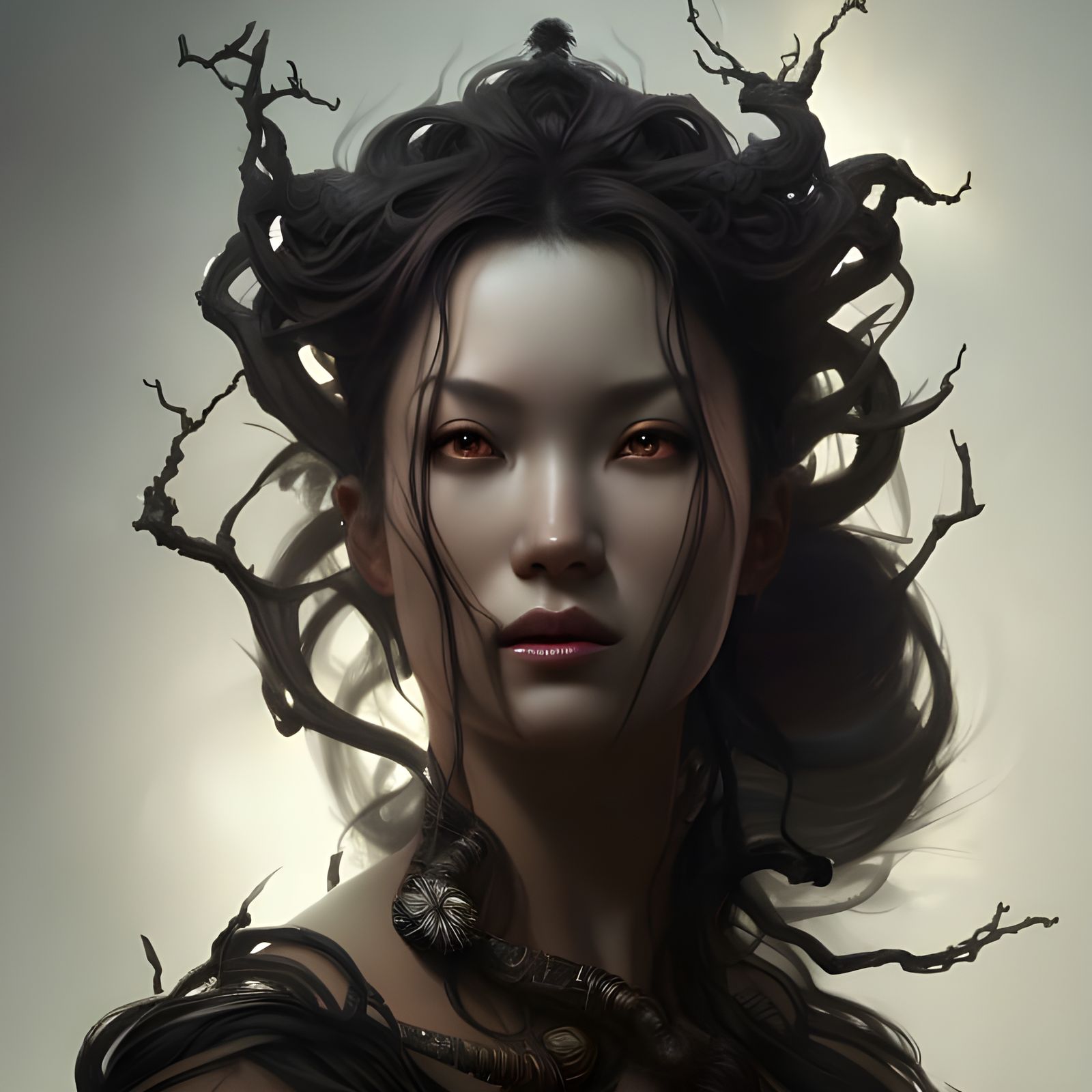 Dark Yin Goddess Portrait in Photorealistic Style