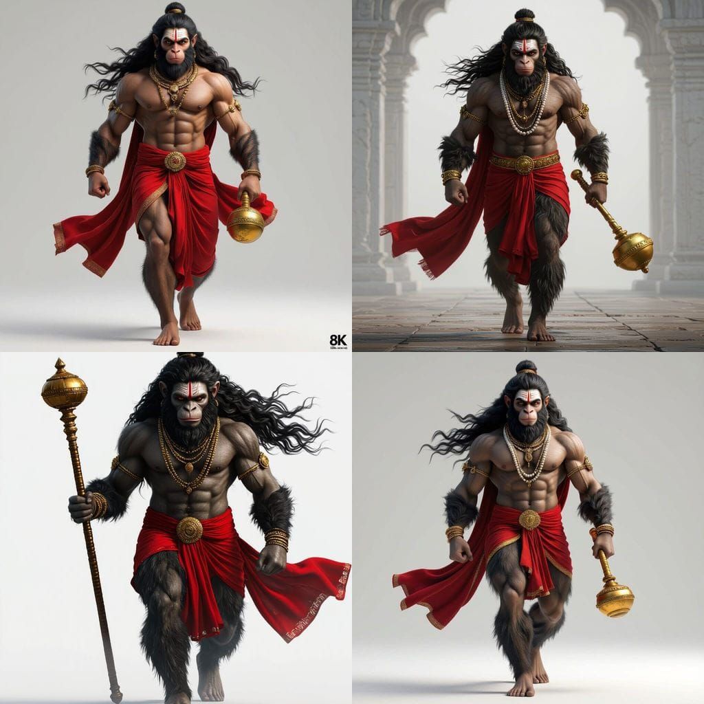 Lord Hanuman in Majestic Stance with Golden Mace