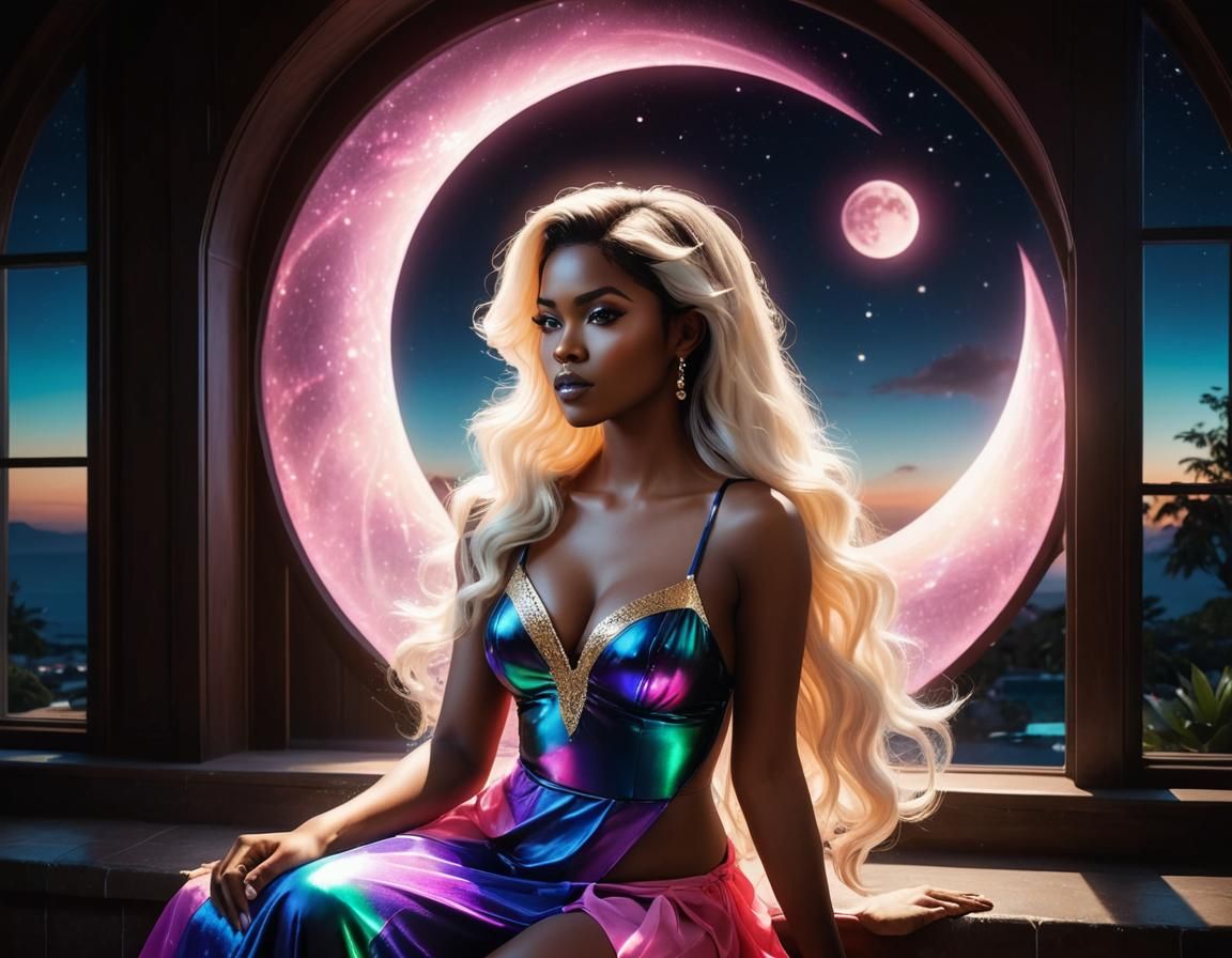 Stunning Woman in Bikini with Magic Lights