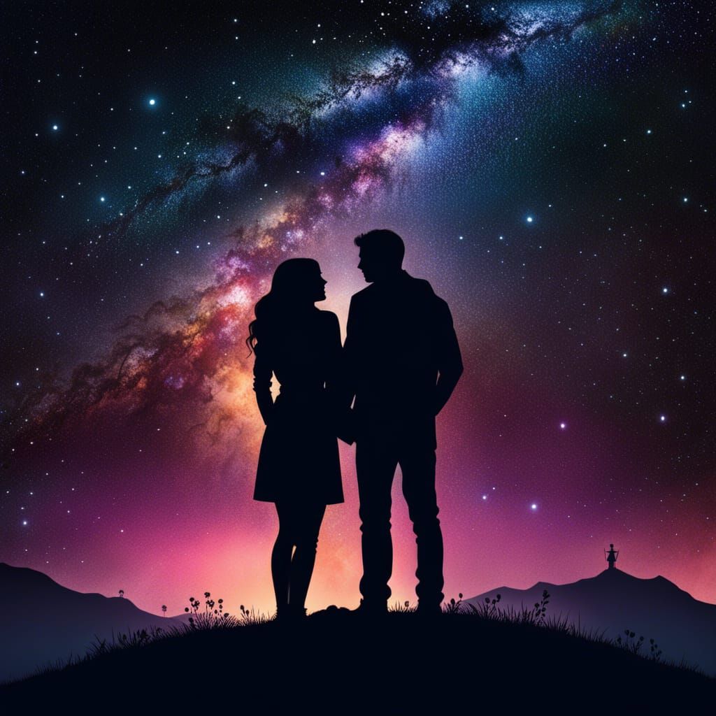 Embracing Silhouettes Under a Cosmic Sky
