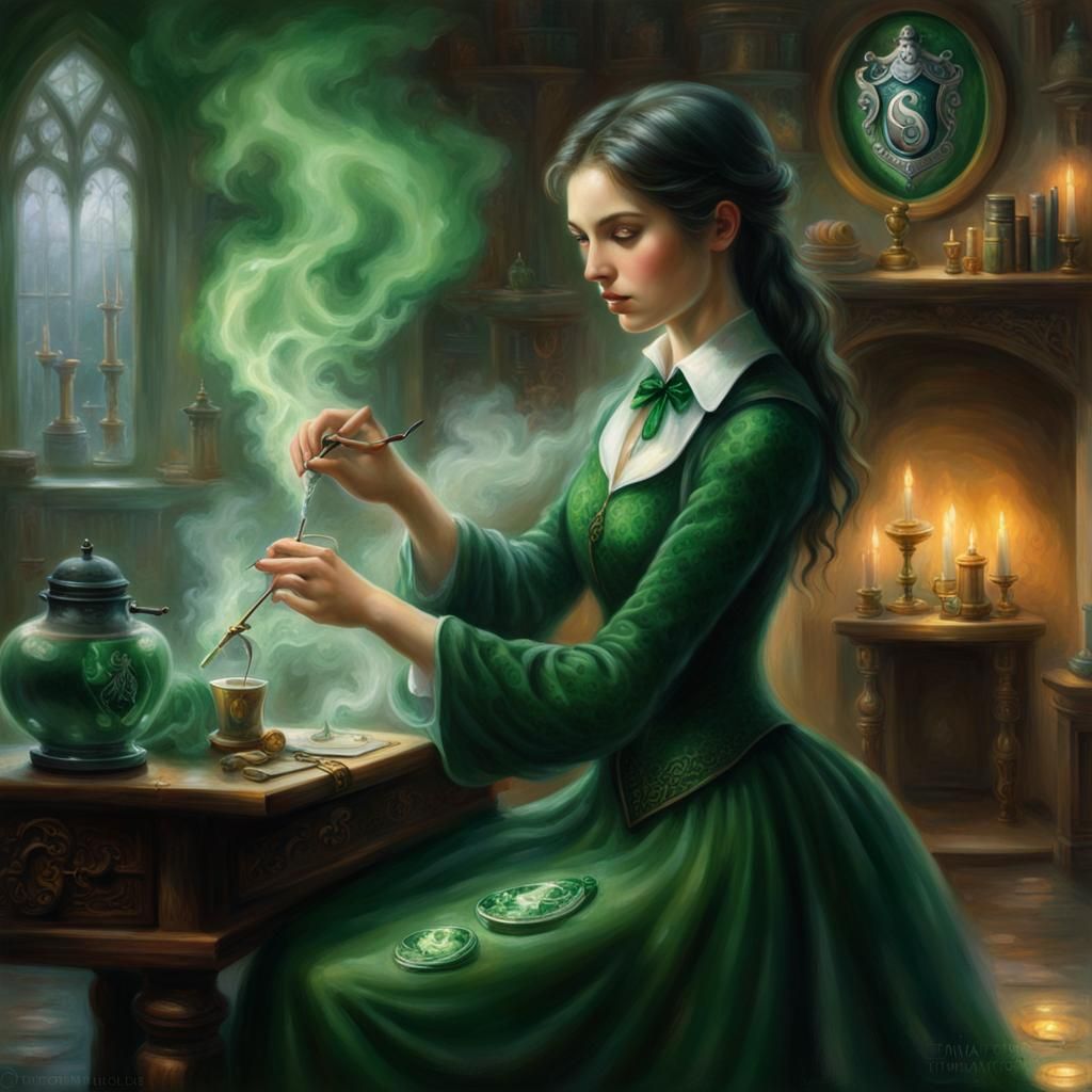 Slytherin Girl Brews Poison in Ethereal Fantasy