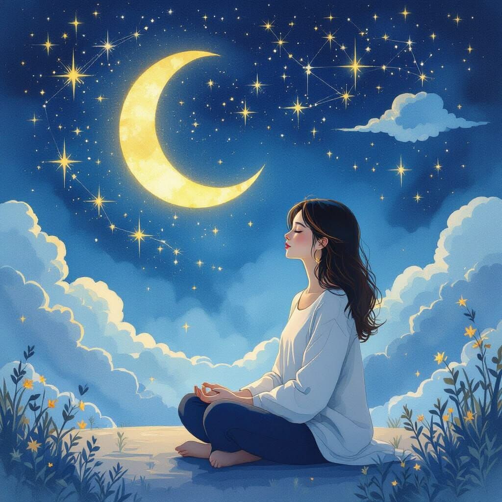 Ethereal Dreamscape: Woman Meditating Under Constellations