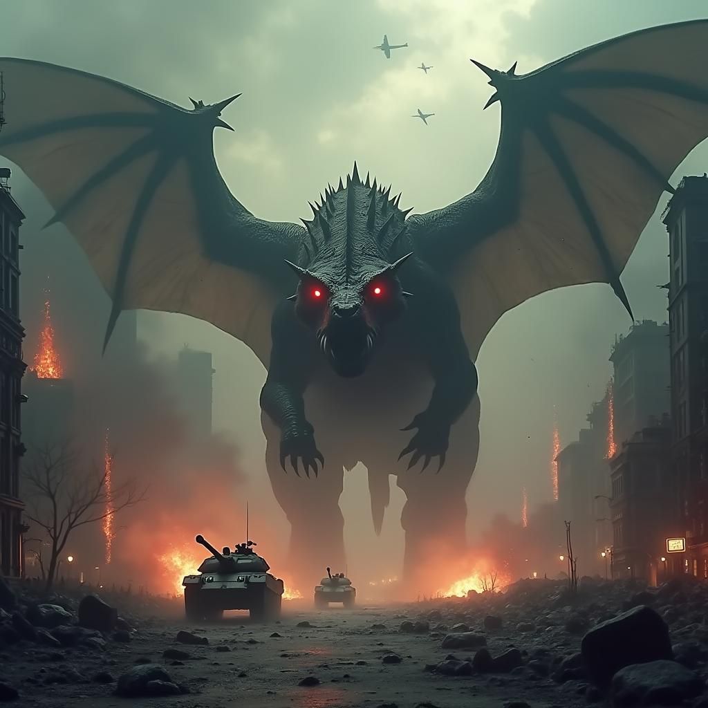 Giant Bat Monster Rampages Through Apocalyptic City
