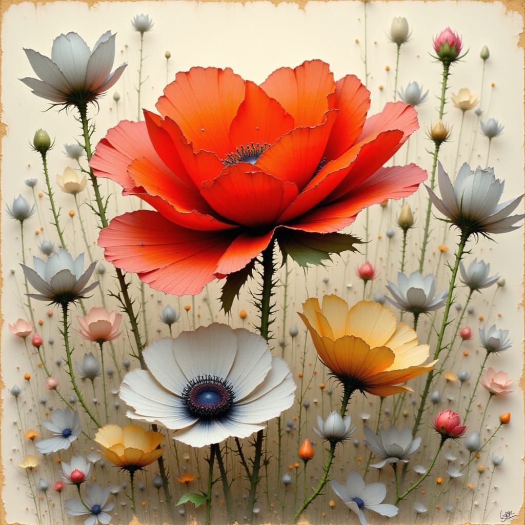 Vibrant Red Poppy in Watercolor Style
