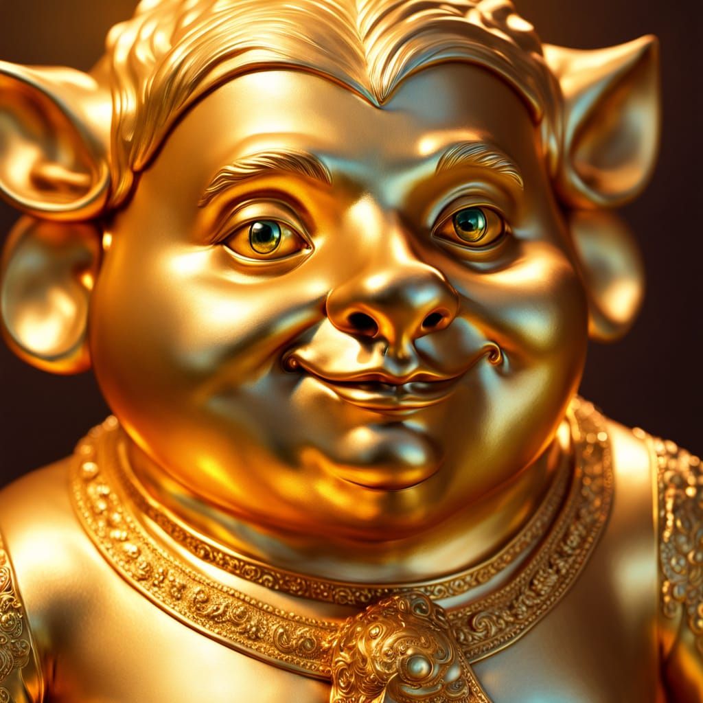 Golden Pigman Buddha Statue in Oil Painting Style