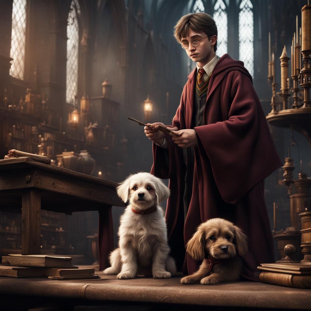 Harry Potter with Puppy: Detailed Matte Painting