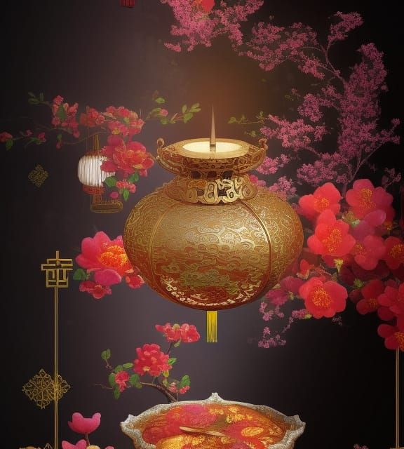 Chinese New Year Abundance in Mixed Media Collage