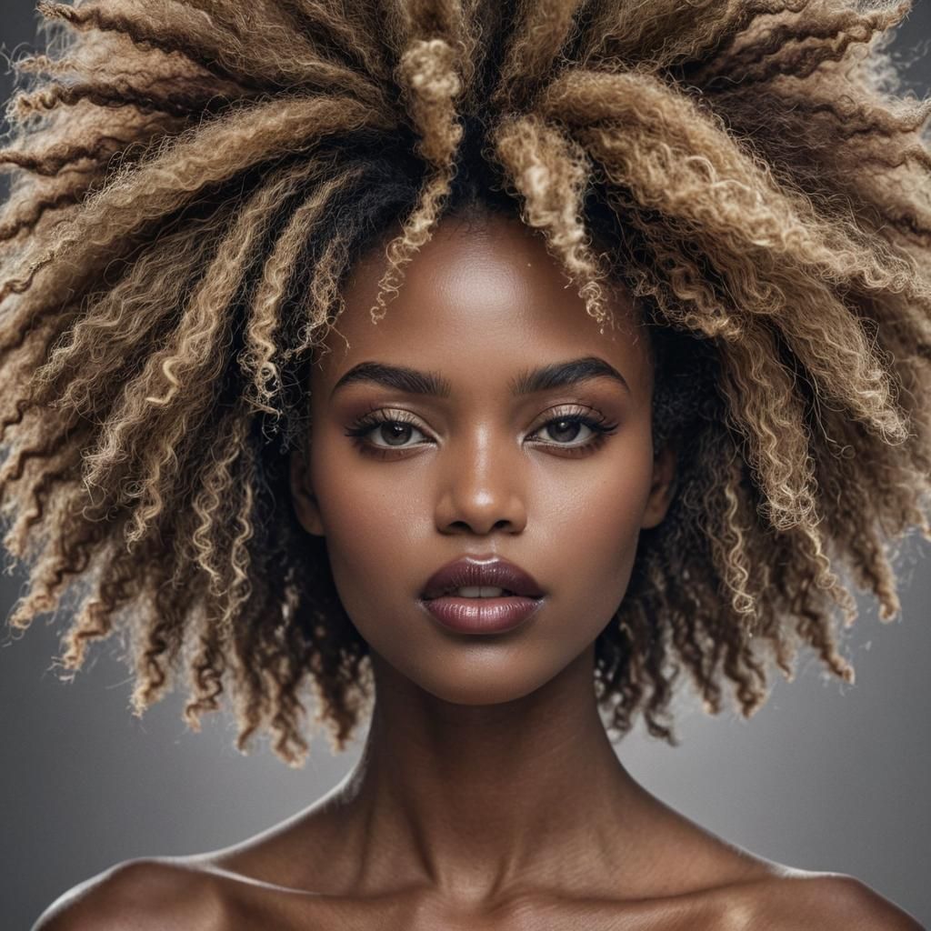 Hyperrealistic Model with Afro Hair in HDR