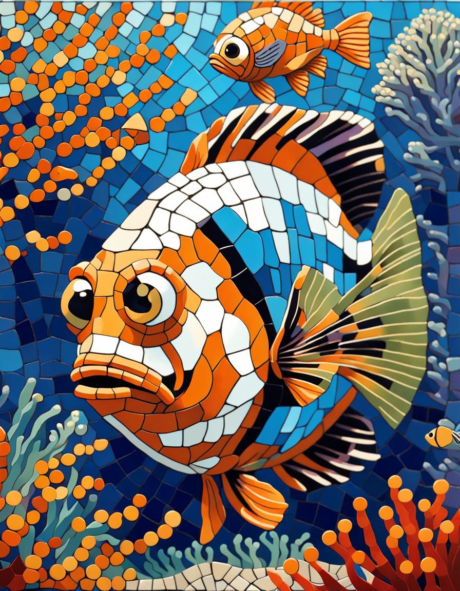 Cross-eye anemone-fish mosaic