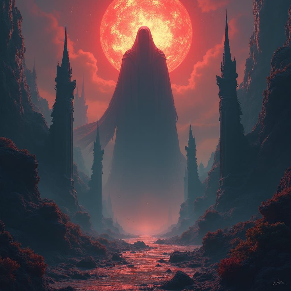 Ominous Dark Figure in Mystical Realm