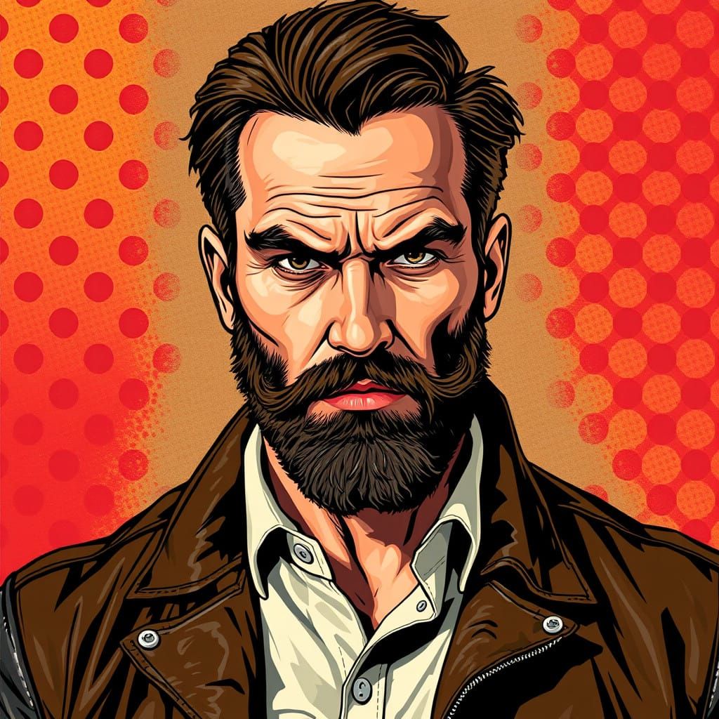 Strong Bearded Man in Bold Pop Art Style