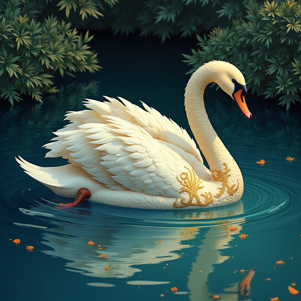 Medieval Swan Illuminated with Gold and Lapis Lazuli