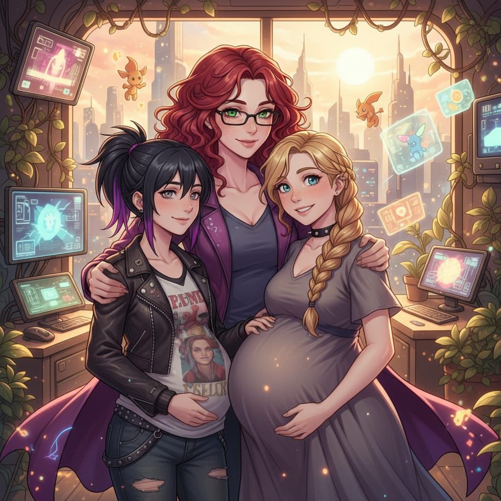 Tender Family Scene in Digimon Style