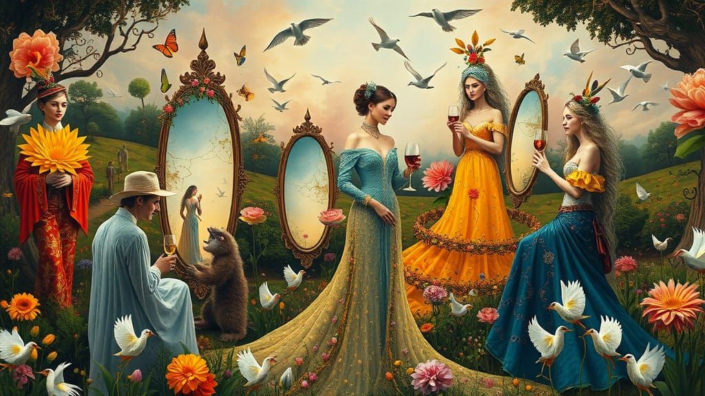 Surreal Garden Party in Dreamlike Fantasy Style