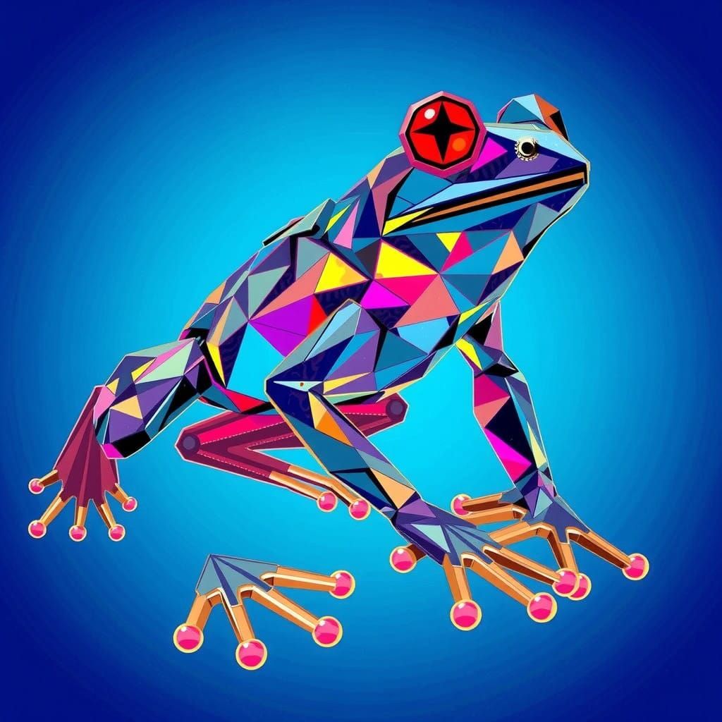 Psychedelic Neo-Cubist Frog Cannon in Vibrant Colors