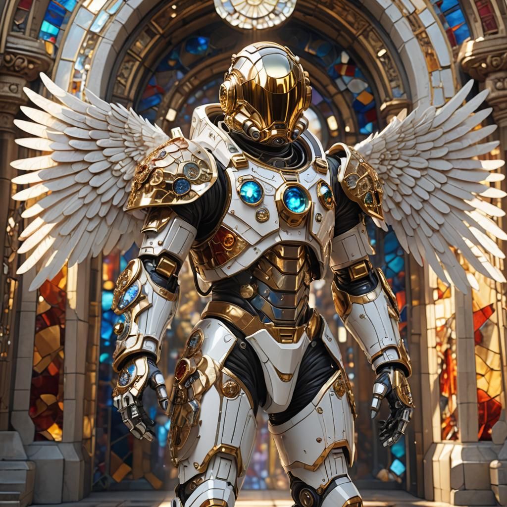 Biomechanical Astronaut with Stained Glass Wings