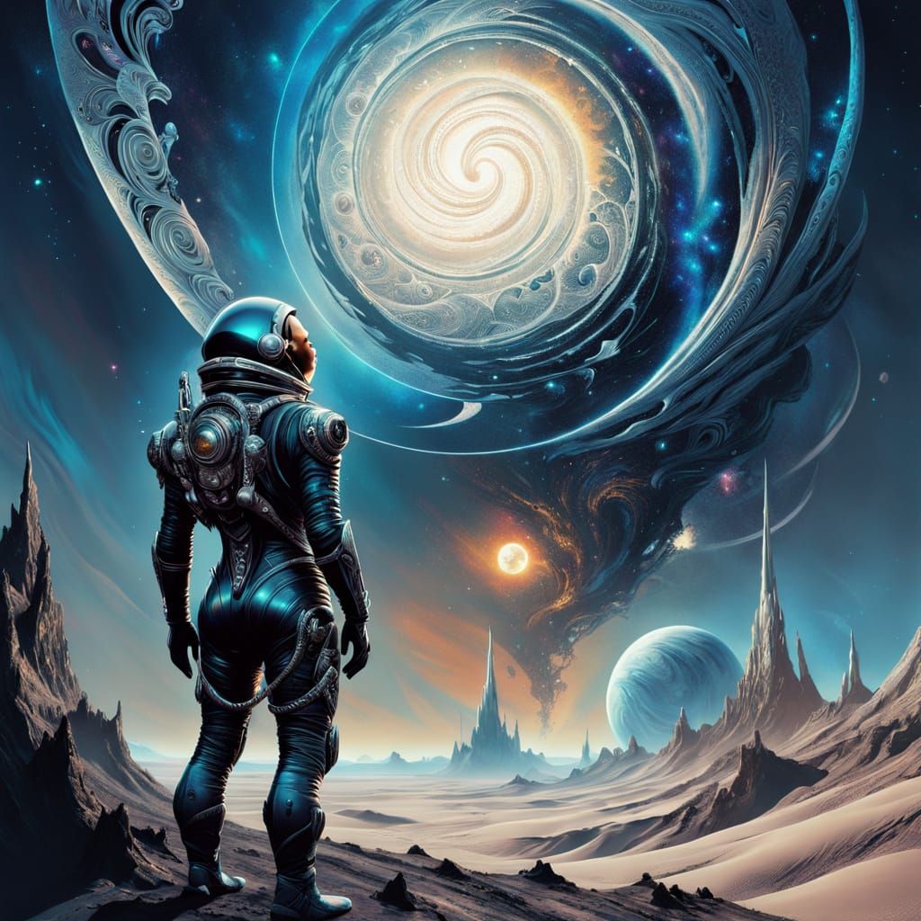 Gothic Space Explorer on a Barren Alien World