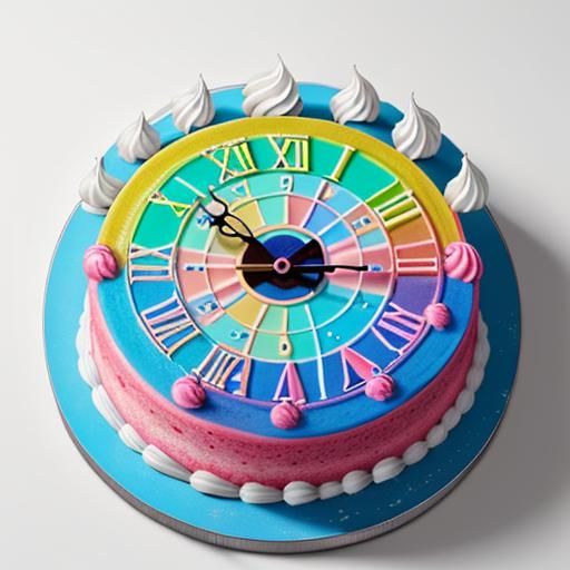 Rainbow Cake with Clock Icing Design